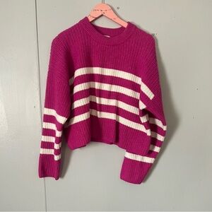 Pink Rose Fuchsia and White Striped Sweater